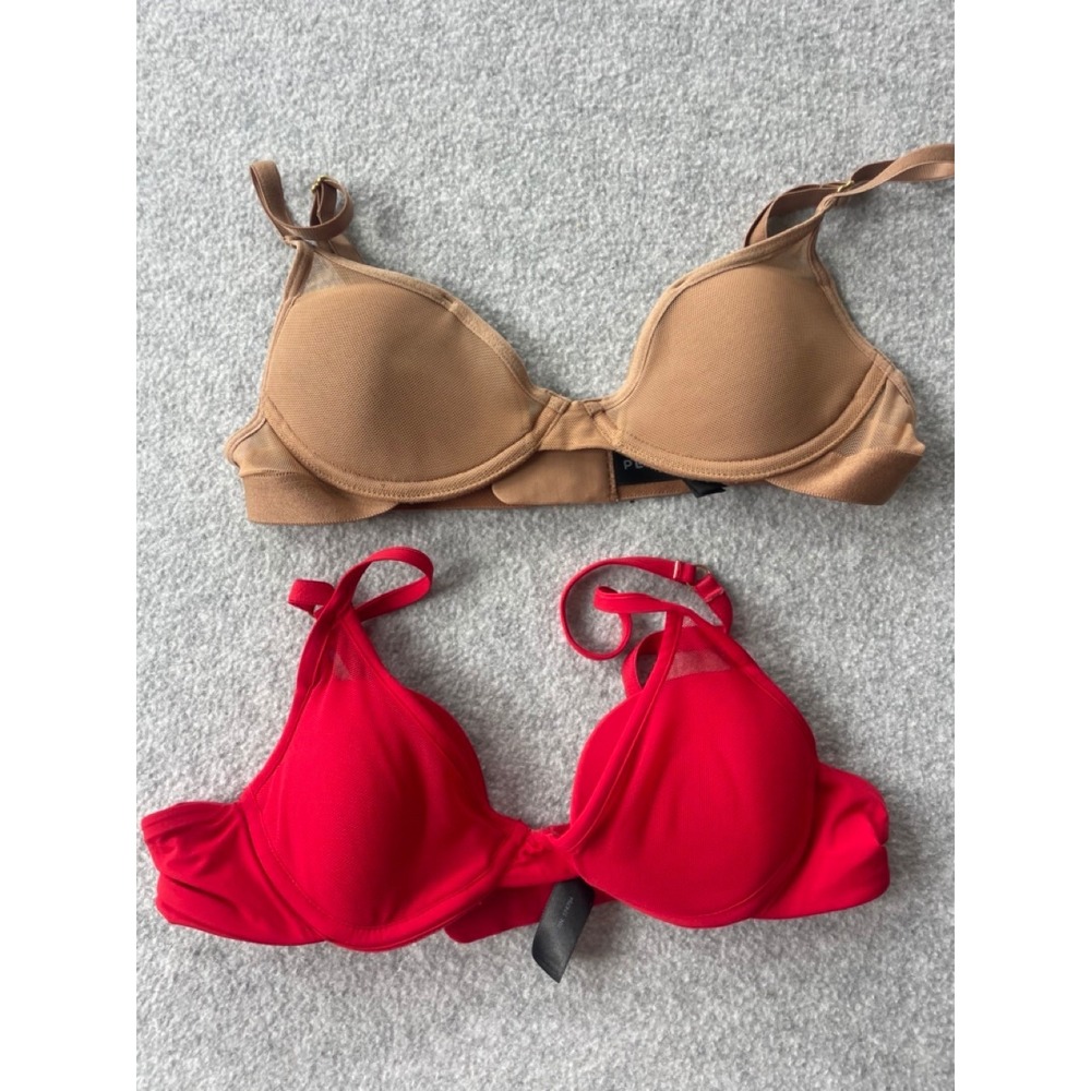 Pepper Mesh All You Bra Bundle Red and Tan Nude Small Bust 34AA Set of 2